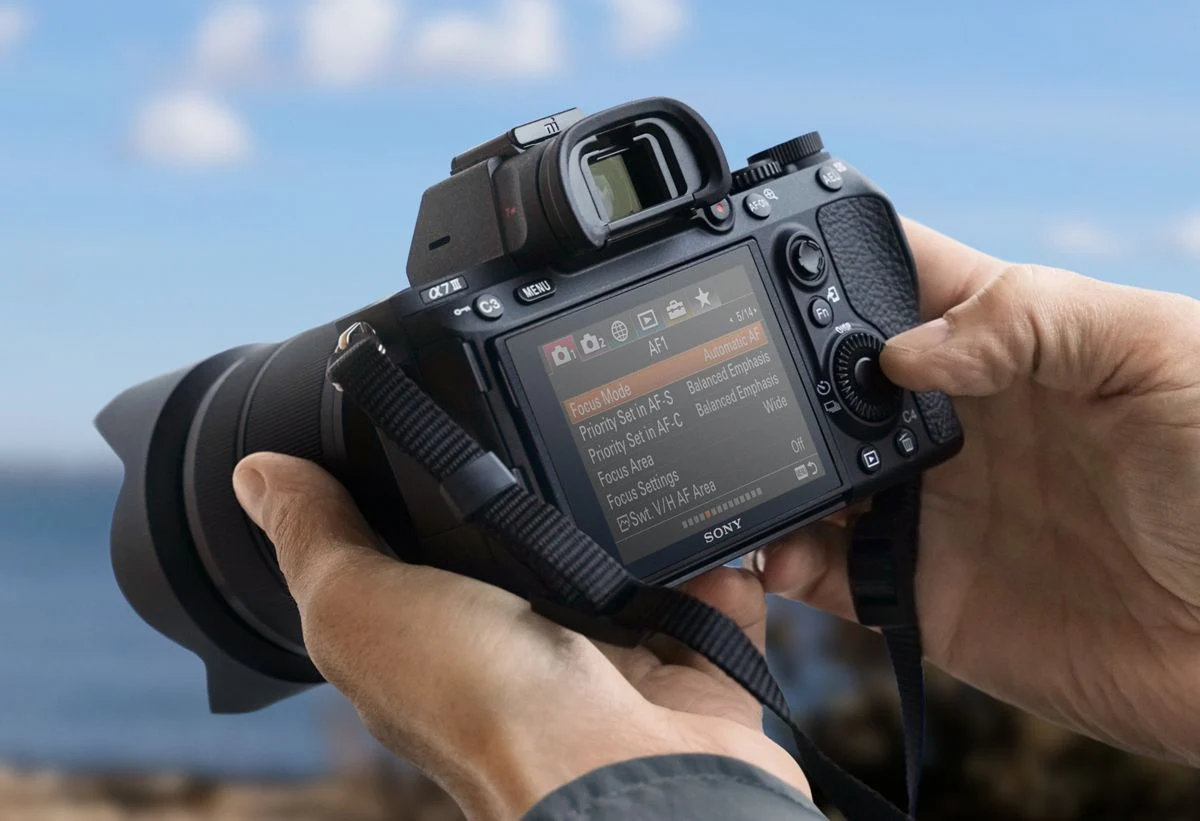 Sony illustrates the Alpha 7 III in use; the lens shown is a separate purchase.